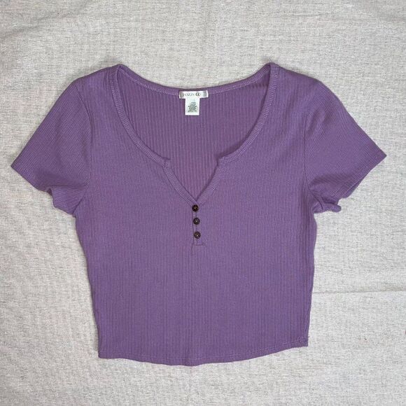 Bozzolo | Purple Ribbed Cropped Tee | Large - Picture 1 of 5